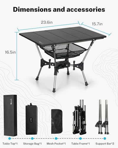 Gonex Foldable Camping Table, Portable Aluminum Roll Up Top Camp Side Table - Image 3