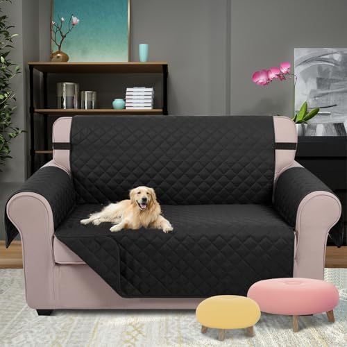 U-NICE HOME Loveseat Sofa Cover for 2 Cushion Couch, Black - Image 2