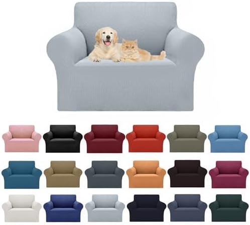 Cupuamon 2026 New Stretch Chair Sofa Slipcovers Couch Cover for 1 Seater Furniture Protector Sofa Covers with Elastic Bottom Jacquard Fabric Small Checks for Pets, Kids - Silver by Cupuamon