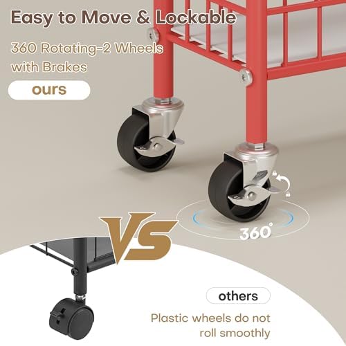 Slim Rolling Storage Cart 6 Tier, Metal Kitchen Rolling Utility Cart with Lockable Wheels for Kitchen, Bathroom, Office, Laundry Room, Small Narrow Spaces (Red 6 Inches) - Image 4
