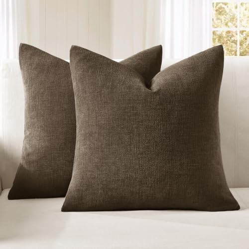 MIULEE Chocolate Brown Chenille Couch Throw Pillow Covers, 20x20 by MIULEE