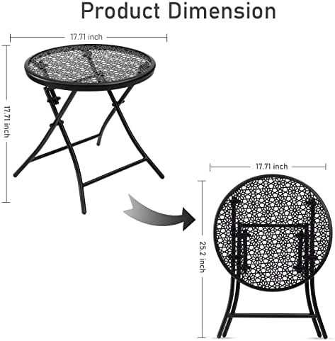 TeoKJ Folding Small Outdoor Side Table, No Assembly Metal Desk, Black x 2 - Image 3