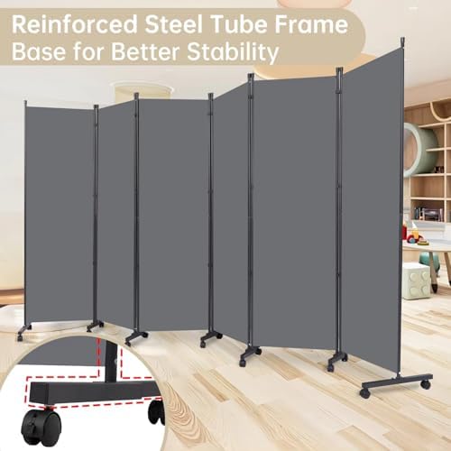 Room Divider Large 6 Panel Privacy Screen,Portable Room Partition on Wheels - Image 3