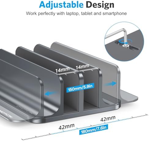 OMOTON Dual Vertical Desk Laptop Stand Holder, Fits MacBook Air/Pro, Grey - Image 4