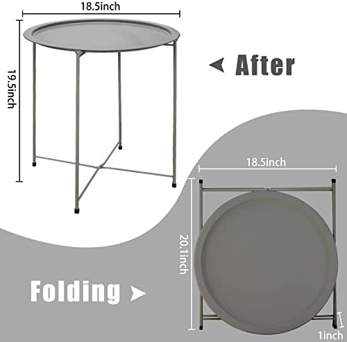Garden 4 you End Table Metal Side Table Grey Round Folding Tray Cyan Sofa Small Accent Fold-able Table, Round End Table Tray, Next to Sofa Table, Snack Table for Living Room and Bed Room - Image 3