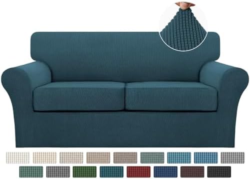 Turquoize 3 Piece Sofa Covers for 2 Cushion Couch Sofa Slipcover Soft Couch Cover for Dogs-Washable Sofa Furniture Covers with 2 Individual Cushion Covers, Feature Fabric (2 Cushion Sofa, Deep Teal) by Turquoize