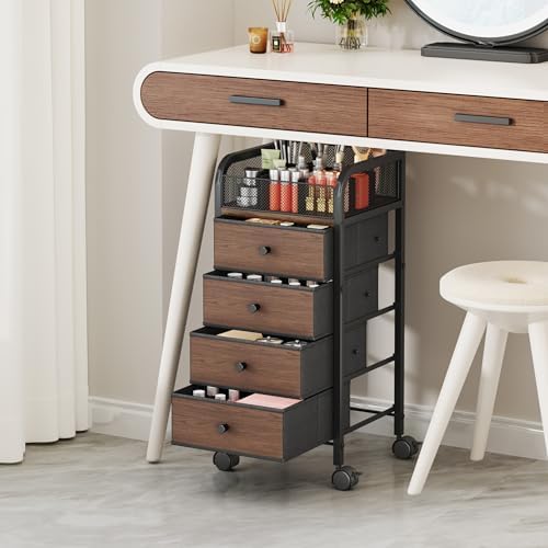 SWTYMIKI Rolling Makeup Organizer Cart - Under Desk Vanity Makeup Storage with 4 Non-woven Drawers, Nail Cart Organizer Cosmetic Display Cases Cabinet for Skin Care Perfume Nail Polish Brush Hair Tool - Image 4