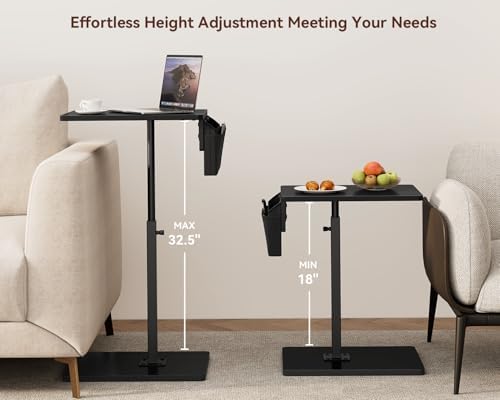 Vagusicc Sofa Armrest Tray Table for Couch, 360° Swivel Height Adjustable TV Tray Table for Small Spaces, Snack Side Table for Couch, Bed, Chair, C Shaped End Side Table for Eating, Reading, Laptop - Image 4