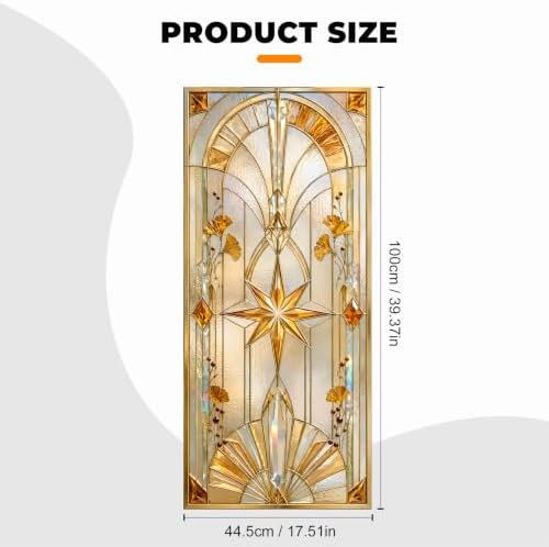 BVBOX Window Privacy Film Frosted Glass Window Sticker Window Film Static Glass Cling Tint Non-Adhesive for Home Door Decorative Frosting Cover 17.5 X 78.7 inch (1, Golden Arch, 17.5W X39.3L) - Image 5