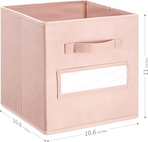 Fabric storage cubes (Set of 8) 11 Inch Cube Storage Bin, Cube storage with 8 Labels Window Cards & a Pen, Foldable cube organizer bins,11x11 Storage bin, Cubby Organizer Boxes, Pink - Image 3