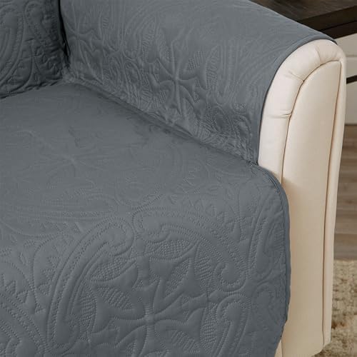 Great Bay Home Reversible Chair Cover - Washable Slipcover Furniture Protector with Elastic Straps - Perfect for Kids & Pets - Quilted & Stitched Detail (Mirage Gray/Flax) - Image 4