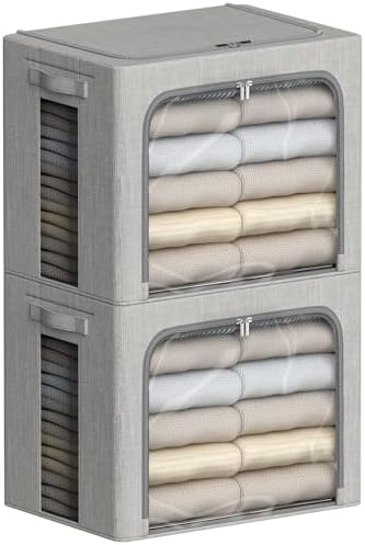FHSQX 2 Pack Clothes Storage Bins, Light Gray, 16.5x12.2x12.2 Inch by FHSQX
