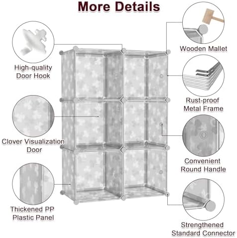 C&AHOME Clover Embossed Storage Organizer with Doors 6-Cube Shelf White - Image 6