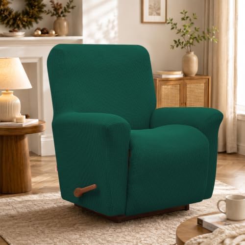 KEKUOU Recliner Chair Covers, 1-Piece Lazy Boy Recliner Covers, Dark Green - Image 6