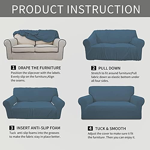 Easy-Going Stretch Couch Covers for Sofa Washable Large Bluestone - Image 6