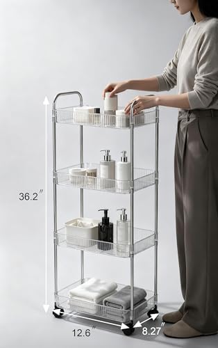 Sooyee Clear 4-Tier Plastic Rolling Utility Cart with Wheels - Image 6