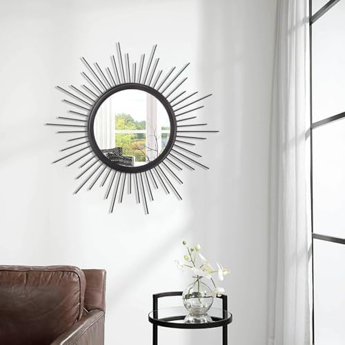 Sunburst Wall Mirror, Black Large Spoked Wall Decor Mirror Bohemian Home Round Modern Metal Wall Art Mirror for Living Room Hallway Bedroom Bathroom 24" x 24" - Image 4