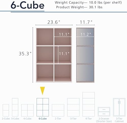 Homes: Inside + Out Apexa 6-Cube Storage Organizer Shelves, Stackable Wood Bookcase Fits Cubby Bins for Organization, Dorm Teen Room Decor & Home Office, Light Pink - Image 3