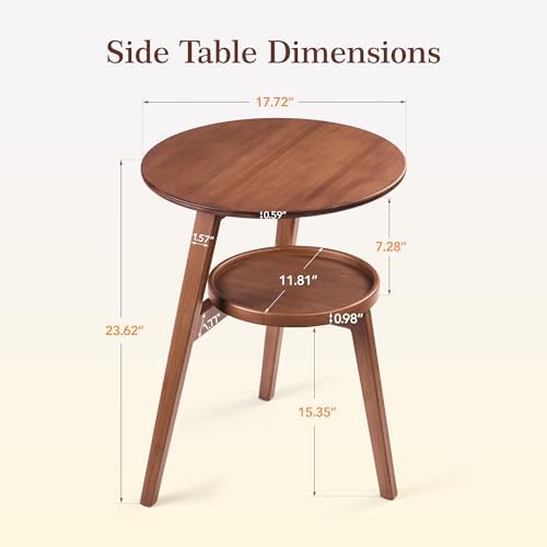 2-Tier Round Bamboo Side Table, Mid Century Modern End Table - Image 2
