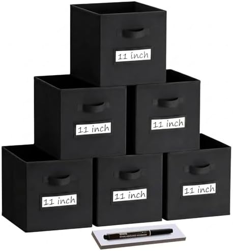 Storage Bins,11 Inch Cube Storage Bin with Labels,6pcs,Black by Anyoneer