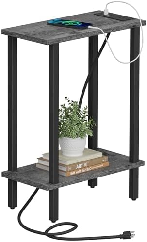 TUTOTAK Narrow Side Table, 2-Tier Small End Table with Charging Station by ChoosetutotakFurnitureBuildYourCozyHome