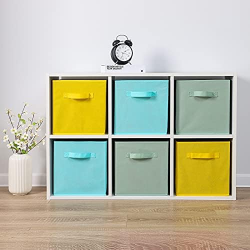 Stero Fabric Storage Bins 6 Pack Fun Colored Durable Storage Cubes with Handles Foldable Cube Baskets for Home, Kids Room, Closet and Toys Organization Cyan, Green, Yellow - Image 4