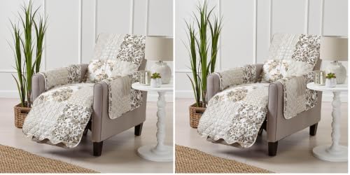 Great Bay Home Reversible Patchwork Recliner Cover - Washable Slipcover Furniture Protector with Elastic Straps - Perfect for Kids & Pets - Box-Stitched Detail (Taupe) (Pack of 2) by GreatBayHome