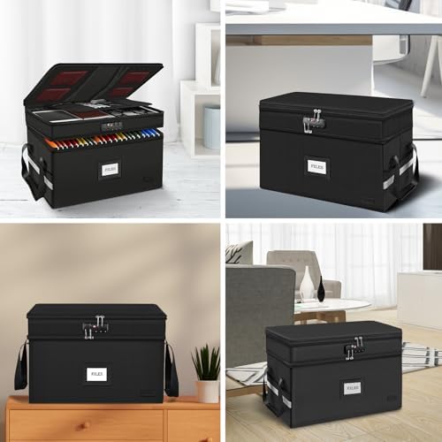 Large Fireproof Document Box with Lock, 2 Layer File Storage Organizer Box - Image 2