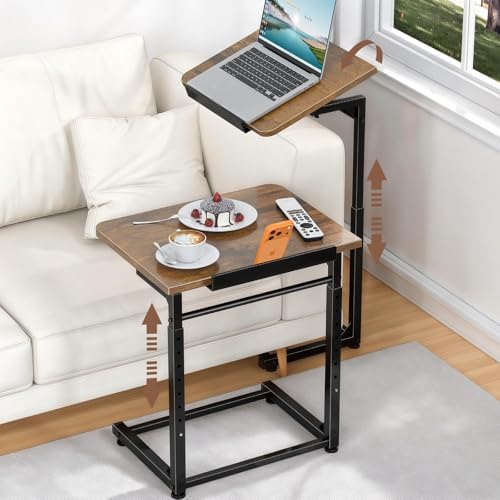 Tv Tray Table Set of 2, Living Room Table Sets 8-Level Adjustable Height Couch Side Table,90° Tilt Angle foldable End Table,Laptop Table with Phone & Tablet Slot Dinner Tray Desk for Recliner/Sofa/Bed by IHAITUN