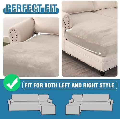 H.VERSAILTEX Velvet Stretch Individual Chaise Cover Sectional Couch Covers for L Shaped Sofa Both Left/Right Furniture Protector Seat Cushion Sofa Cover (1 Piece Chaise Cover, Oatmeal) - Image 6