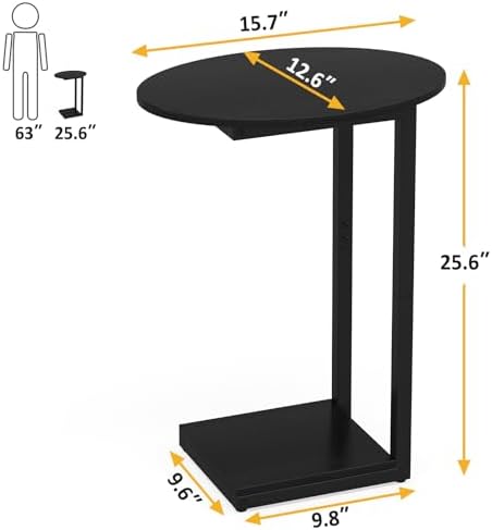 Hosfais Small Side Table End Table, C-Shaped Wood Coffee Table TV Tray for Eating Couch Tables for Small Space, Living Room, Bedroom, Couch (Black 2 Pack) - Image 3