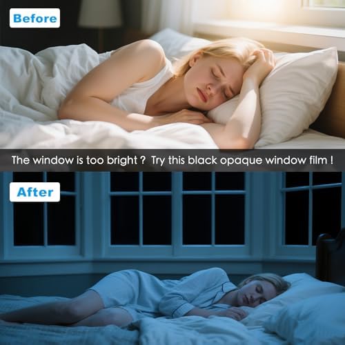 One Way Privacy Window Film，Flueen Shatterproof PET Window Tint for Heat Control & 100% UV Protection Blackout Window Treatment for Home, Office Doors with Eco-Adhesive Total Black 35.5"×196.9" - Image 5