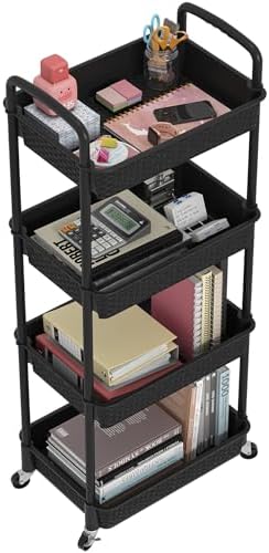 MOYIPIN 4-Tier Plastic Rolling Utility Cart with Handle, Black by MOYIPIN