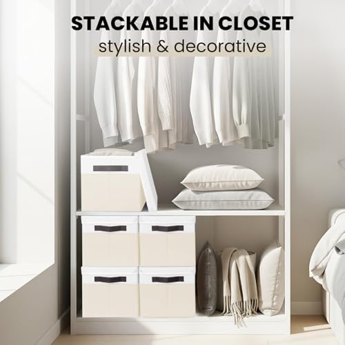 Large Closet Organizer Bins with Lids 8 Pack - Nursery Storage Baskets for Shelves Bedroom Dorm - Stackable RV Closet Organization Cubes Box with Handles for Clothes Purse Blanket Towel Magazine - Image 4