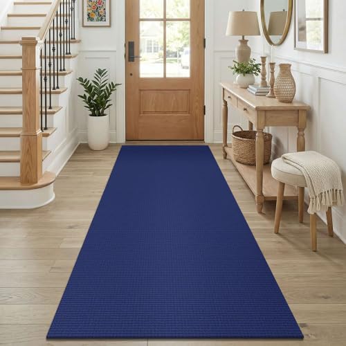 KOZYFLY Cotton Runners for Hallway 3x8, Wide Washable Runner Rug, Woven Non Slip Kitchen Runner, Braided Entryway Rug, Floor Carpet for Foyer, Bedroom, Hall, Deep Navy Blue by KOZYFLY