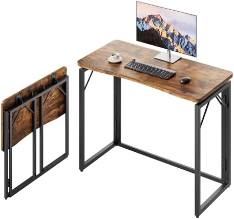 JOYMOOP 31.5" Rustic Brown Folding Desk No Assembly, Wooden Top, Small Size by JOYMOOP