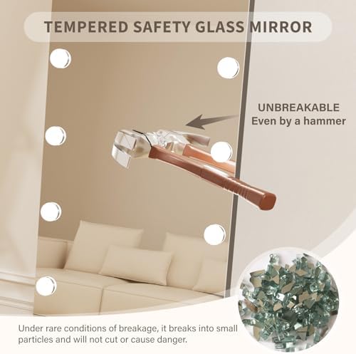 Kosmonia 62"x20" Hollywood Full Length Mirror with Light, 20 Dimmable Bulbs - Image 4