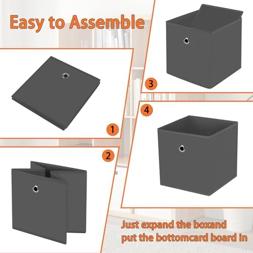 Foldable Storage Cubes Bins ,11 Inch Cloth Storage Cube Fabric Storage Box Cubes Organizer Baskets with Handles for Home Organizer Set of 8 (Grey) - Image 6