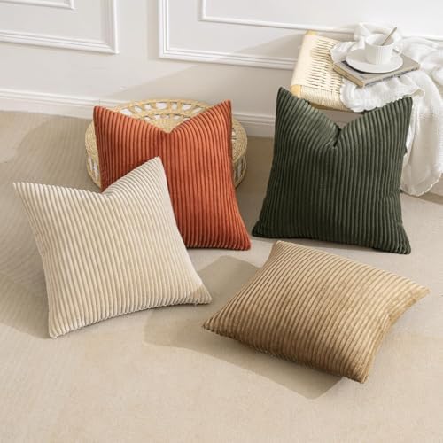 MIULEE Fall Corduroy Decorative Throw Pillow Covers Rust-Olive Green 24x24 - Image 4