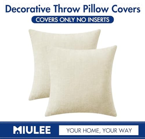 MIULEE Soft Chenille Throw Pillow Covers Cream 18x18 Inch Pack of 2 - Image 6