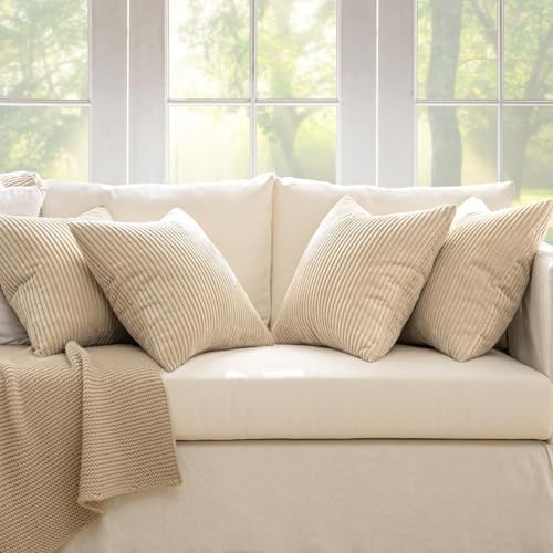 MIULEE Soft Corduroy Decorative Throw Pillow Covers Beige 20x20 - Image 5