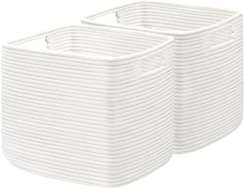 UBBCARE Set of 2 Kallax Storage Cubes-13 ×15 ×13 Inch, Cotton Rope Basket for Shelves, Toys, Book, Cube Storage Bin with Handles, Woven Storage Basket for Organizing, White by UBBCARE
