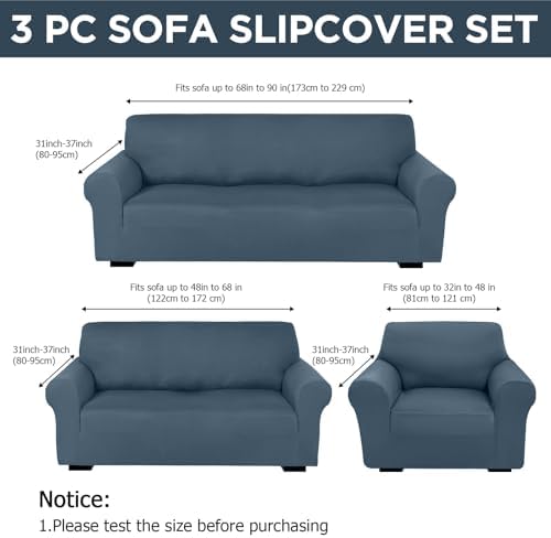 Peryiter 3 Pcs Couch and Loveseat Sofa Covers, Bluestone, Milk Silk - Image 2