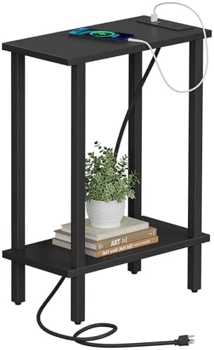 TUTOTAK Narrow Side Table, 2-Tier Small End Table with Charging Station by ChoosetutotakFurnitureBuildYourCozyHome