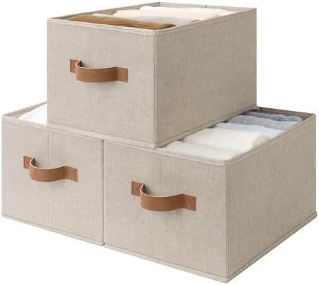 StorageWorks Closet Storage Bins, Brown & Beige, Large, 3-Pack by StorageWorks