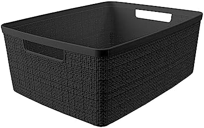 Curver Set of 6 Medium 12L Jute Decorative Plastic Organization and Storage Baskets - Perfect Bins for Home Office, Closet Shelves, Kitchen Pantry and All Bedroom Essentials, Black - Image 4