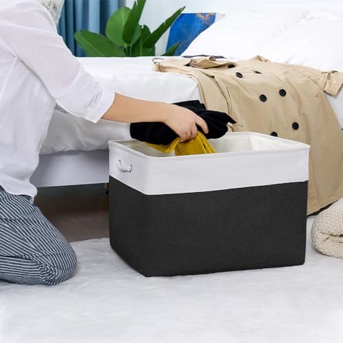 TheWarmHome Organization and Storage for Shelves - Extra Jumbo 3 Pack 20.5x15.7x13.8 inch Fabric Storage Basket for Organizing, Storage Bins for Shoes Towel Blanket (White & Black) - Image 2
