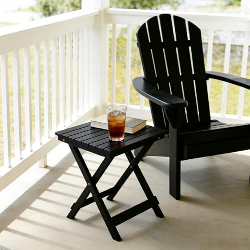 Outdoor Small Table Square Folding Wooden Patio Side Table Furniture Table for Adirondack Chair, Balcony, Porch, No Assembly Required, Black - Image 2