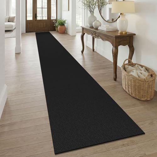 KOZYFLY Black 2.5'x20' Runners Rugs for Hallway, Extra Long Washable Runner Rug, Woven Non Slip Kitchen Runner, Cotton Entryway Rug, Floor Carpet for Entry, Aisle, Hall, Black/Dark Grey by KOZYFLY