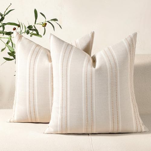 Hckot Decorative Khaki Pillow Covers 18x18 Striped Throw Pillows by Hckot